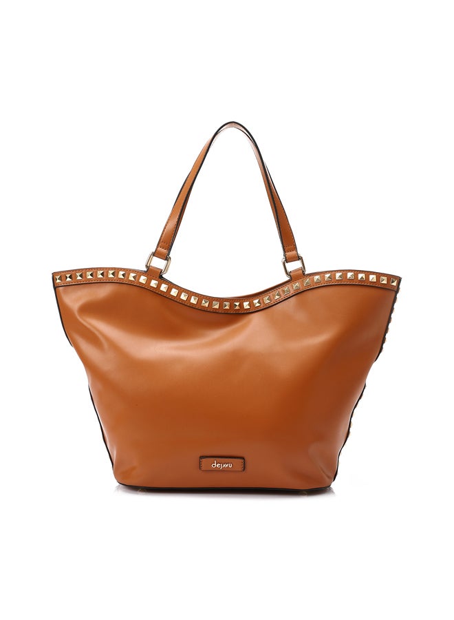 DejaVu Studded Magnetic Closure Sholder Bag - Camel - Image 5