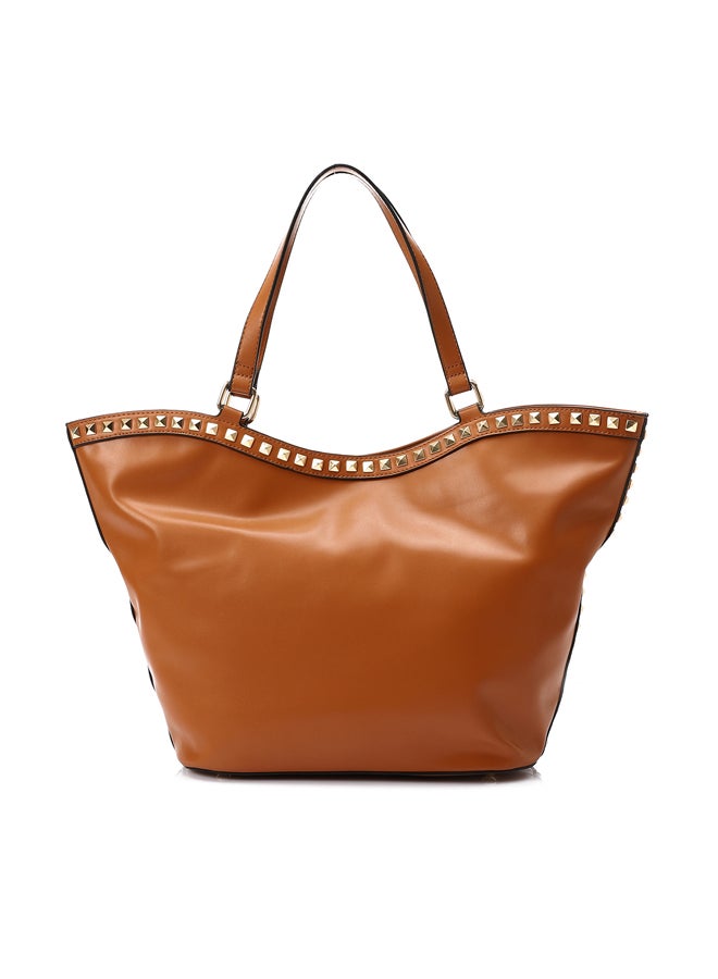DejaVu Studded Magnetic Closure Sholder Bag - Camel - Image 2
