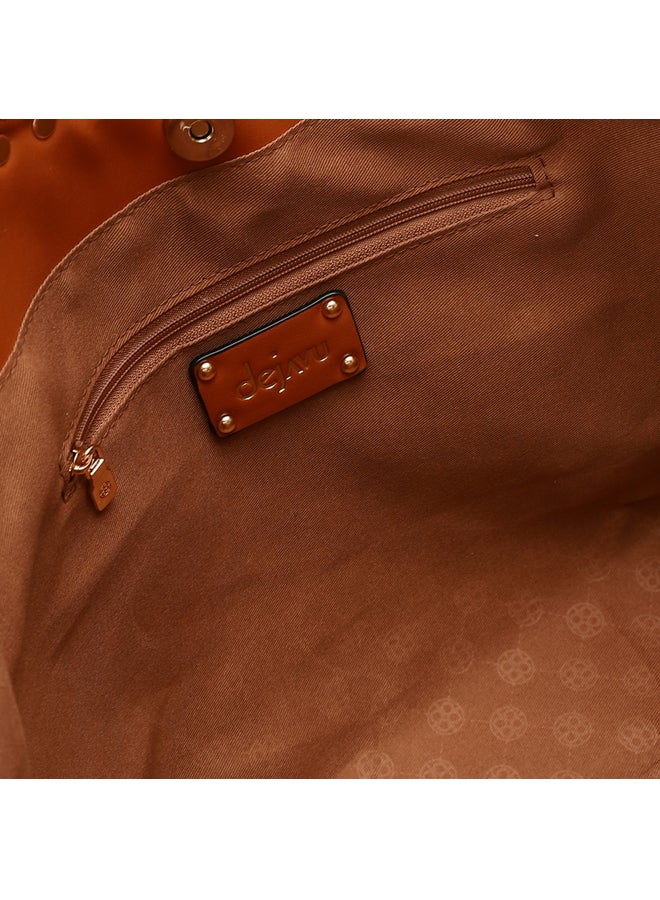 DejaVu Studded Magnetic Closure Sholder Bag - Camel - Image 4