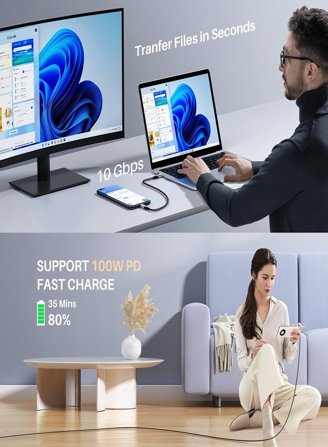 LDLrui USB C Cable 3ft, USB C 3.2 Gen 2 Cable 10Gbps Data Transfer, 4K Video Output Monitor 100W PD Fast Charging for iPhone 16, MacBook, Dell, LG, KYY, ARZOPA, for Portable Monitor - Image 5