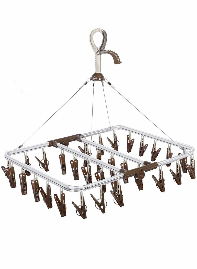 Drying Clothes Clips Foldable Rack with 32 Windproof and Dropproof Drip Hanger for Socks Baby Towel Underwear Hat Scarf Pants Gloves  - Image 1