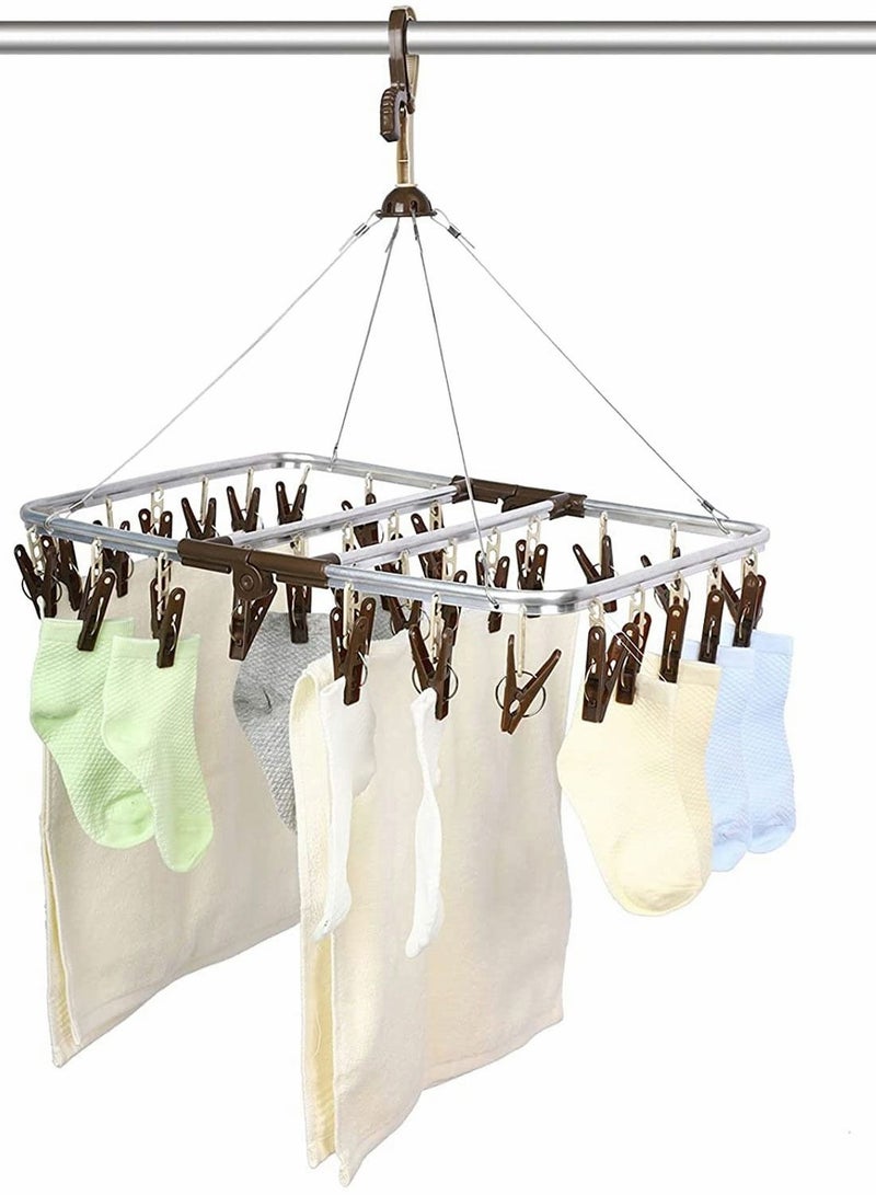 Drying Clothes Clips Foldable Rack with 32 Windproof and Dropproof Drip Hanger for Socks Baby Towel Underwear Hat Scarf Pants Gloves  - Image 2