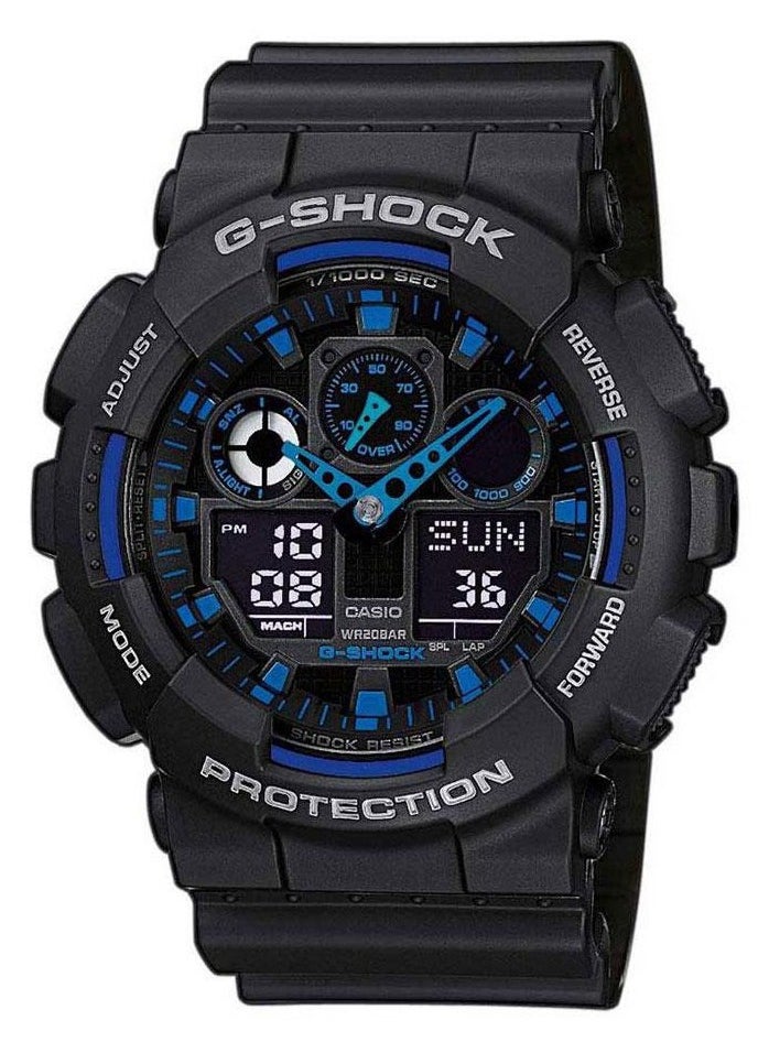 G-SHOCK Men's Round Shape Rubber Strap Analog & Digital Wrist Watch 51 mm - Black - GA-100-1A2DR 
