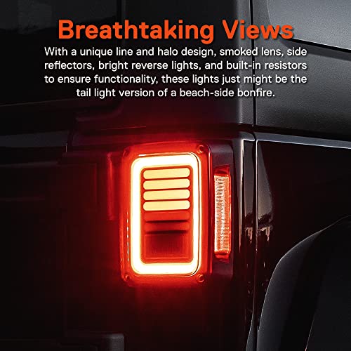 ONLINE LED STORE TRUE MODS LED Rear Tail Light Replacement for Jeep Wrangler 2007-2018 [Line & Halo Design] [Smoke Lens] [Plug n Play] - Brake Tail Light Compatible with Jeep Wrangler JK JKU Unlimited Accessories - Image 3
