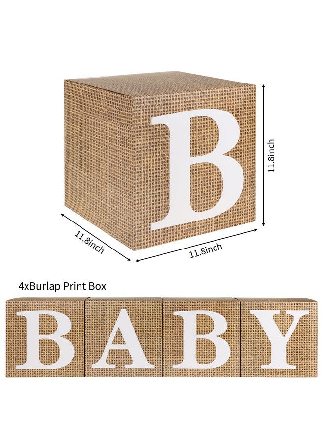 RUBFAC Baby Boxes With Letters For Baby Shower 4Pcs Rustic Farmhouse Style Boho Balloon Boxes With Burlap Grain For Birthday Gender Reveal Decoration Backdrop Photo Props - Image 2