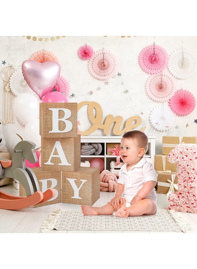 RUBFAC Baby Boxes With Letters For Baby Shower 4Pcs Rustic Farmhouse Style Boho Balloon Boxes With Burlap Grain For Birthday Gender Reveal Decoration Backdrop Photo Props - Image 5