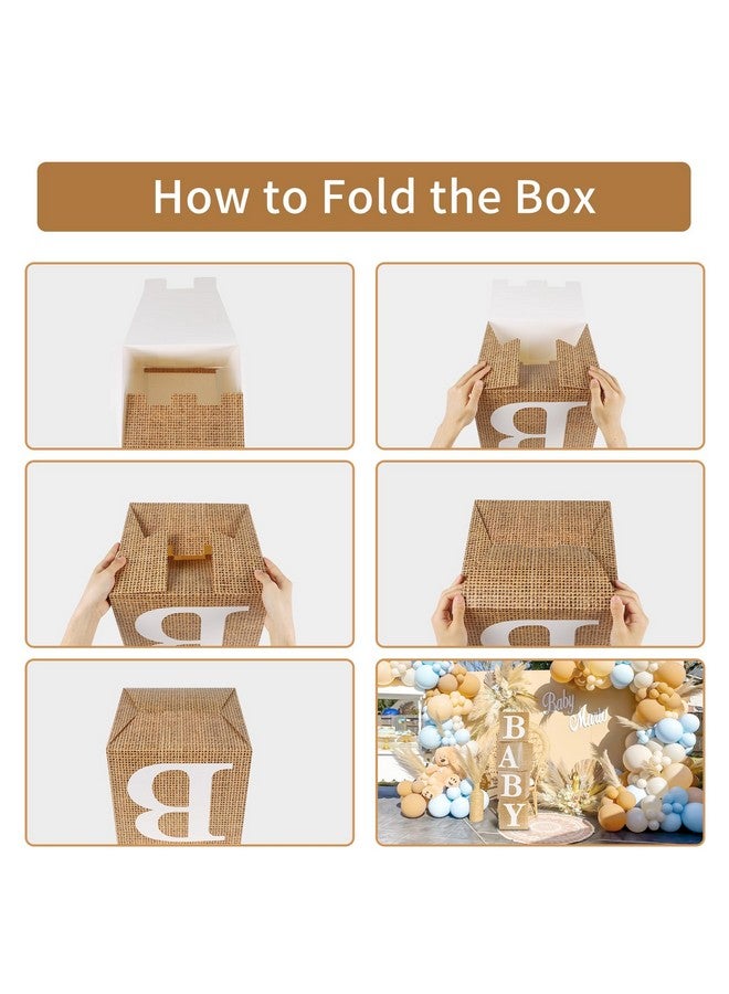 RUBFAC Baby Boxes With Letters For Baby Shower 4Pcs Rustic Farmhouse Style Boho Balloon Boxes With Burlap Grain For Birthday Gender Reveal Decoration Backdrop Photo Props - Image 4
