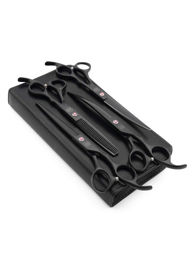 Moontay Professional 7.0" Dog Grooming Scissors Set, 4-pieces Straight, Upward Curved, Downward Curved, Thinning/Blending Shears for Dog, Cat and Pets, JP Stainless Steel, Black - Image 1