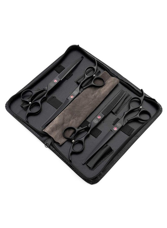 Moontay Professional 7.0" Dog Grooming Scissors Set, 4-pieces Straight, Upward Curved, Downward Curved, Thinning/Blending Shears for Dog, Cat and Pets, JP Stainless Steel, Black - Image 2