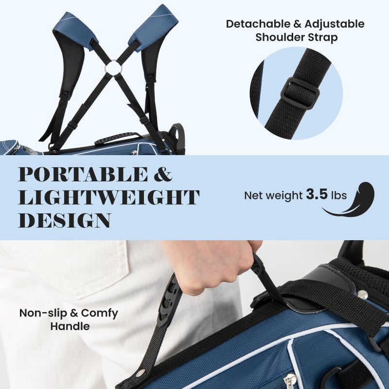 Tangkula Golf Stand Bag Lightweight Organized Golf Bag Easy Carry Shoulder Bag with 4 Way Dividers and 4 Pockets for Extra Storage Sunday Golf Bag, Blue - Image 3