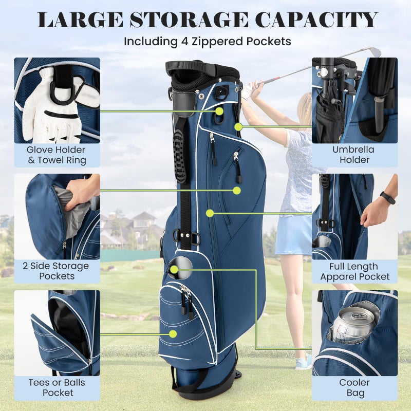 Tangkula Golf Stand Bag Lightweight Organized Golf Bag Easy Carry Shoulder Bag with 4 Way Dividers and 4 Pockets for Extra Storage Sunday Golf Bag, Blue - Image 2
