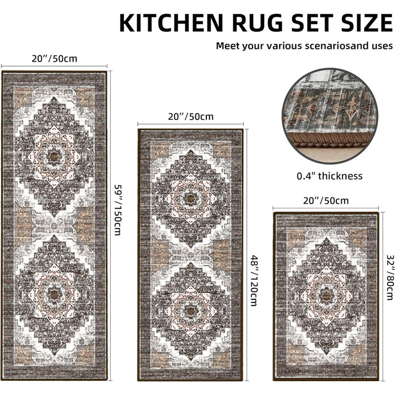 Tritard 100% Non Slip Kitchen Rugs Sets of 3 Washable Boho Kitchen Mats for Floor Vintage Farmhouse Kitchen Rug Soft Runner Rug for Hallway, Laundry Room, Indoor Entryway, Grey3 - Image 5