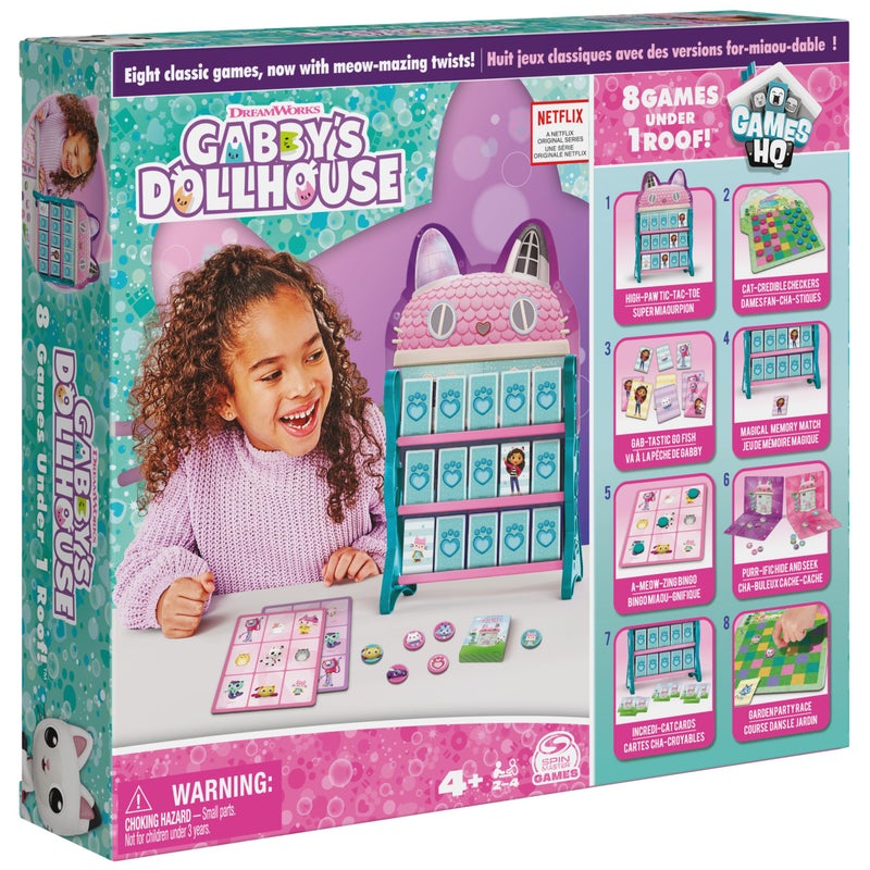 Spin Master Games Gabby’s Dollhouse, Games HQ Checkers Tic Tac Toe Memory Match Go Fish Bingo Cards Board Games Toy Gift Netflix Party Supplies, for Kids Ages 4 and up - Image 1