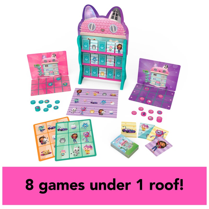 Spin Master Games Gabby’s Dollhouse, Games HQ Checkers Tic Tac Toe Memory Match Go Fish Bingo Cards Board Games Toy Gift Netflix Party Supplies, for Kids Ages 4 and up - Image 3