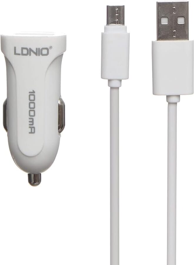 Ldnio DL-C17 High Quality Smart Car Charger 2.4A Auto-ID With Lightning USB Cable - White