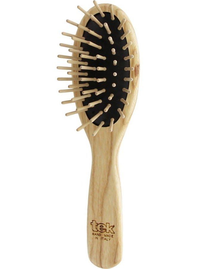 TEK Small Oval Hairbrush in Ash Wood with Short Wooden Pins, Handmade in Italy - Image 1