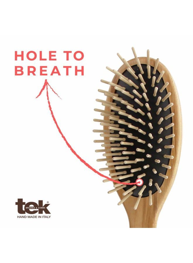 TEK Small Oval Hairbrush in Ash Wood with Short Wooden Pins, Handmade in Italy - Image 5