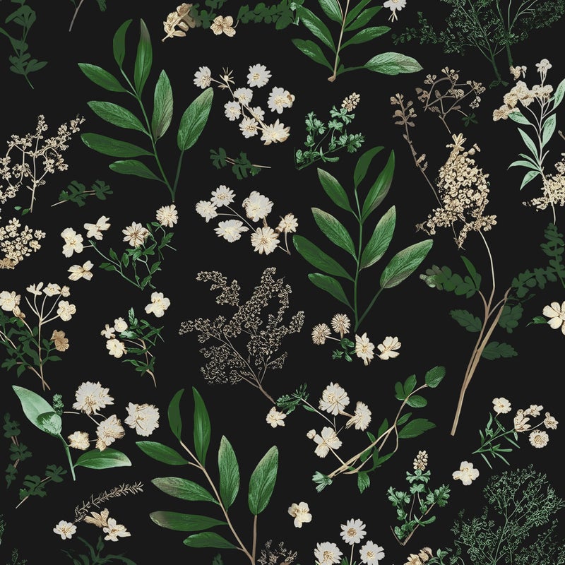 Laatse Dark Floral Wallpaper Peel and Stick Green Leaf Wallpaper Vintage Flowers Contact Paper Waterproof Self Adhesive Boho Delicate Wall Paper for Cabinet Kitchen Walls Locker 17.5in x9.8ft - Image 1