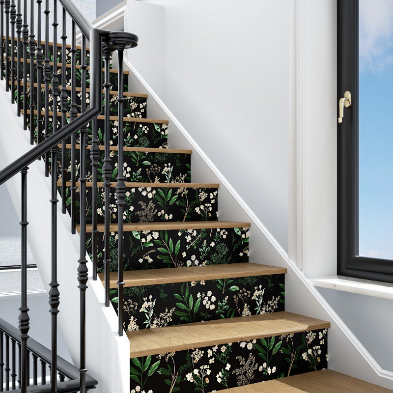 Laatse Dark Floral Wallpaper Peel and Stick Green Leaf Wallpaper Vintage Flowers Contact Paper Waterproof Self Adhesive Boho Delicate Wall Paper for Cabinet Kitchen Walls Locker 17.5in x9.8ft - Image 5