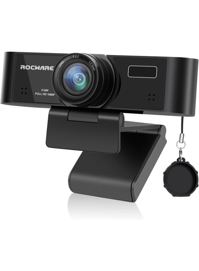 كاميرا ويب RC15L بدقة 1080 بكسل ومعدل 30 إطارًا في الثانية مع مجال رؤية 110 درجة، وغطاء للخصوصية، وتصحيح الإضاءة المنخفضة، وميكروفون مانع للضوضاء - Image 1