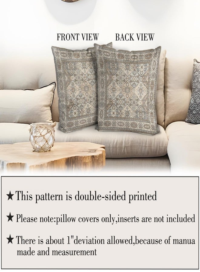 BUAEL Boho Floral Throw Pillow Covers 20x20 inch Set of 2,Grey Boho Rug Geometric Floral Pattern Decor Double Sided Pattern Cushion Cover Soft Pillow Case Living Sofa Room Bed Square Pillow Cover - Image 3