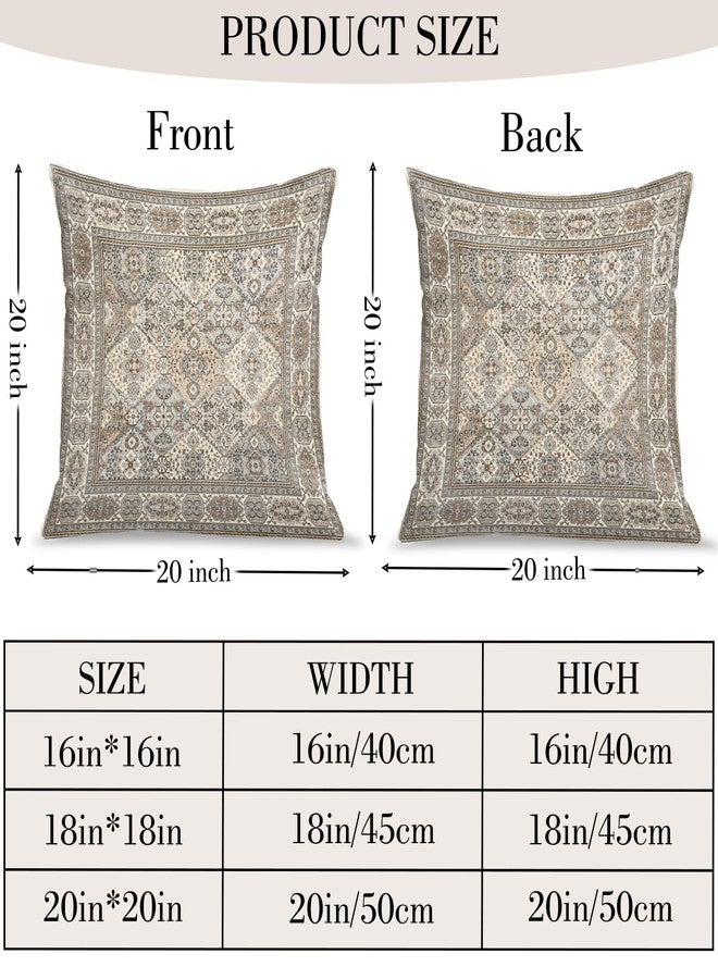 BUAEL Boho Floral Throw Pillow Covers 20x20 inch Set of 2,Grey Boho Rug Geometric Floral Pattern Decor Double Sided Pattern Cushion Cover Soft Pillow Case Living Sofa Room Bed Square Pillow Cover - Image 2