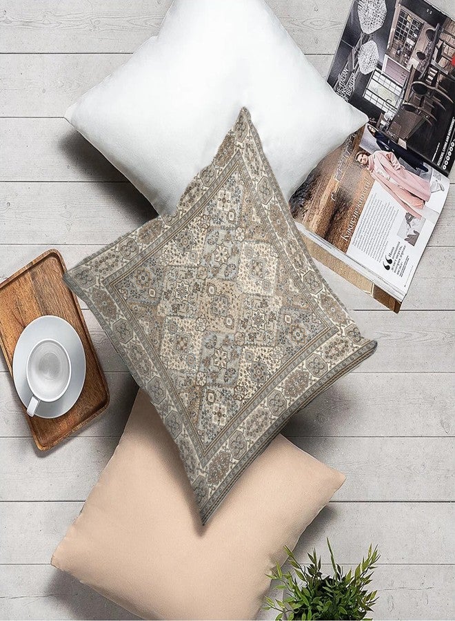 BUAEL Boho Floral Throw Pillow Covers 20x20 inch Set of 2,Grey Boho Rug Geometric Floral Pattern Decor Double Sided Pattern Cushion Cover Soft Pillow Case Living Sofa Room Bed Square Pillow Cover - Image 5