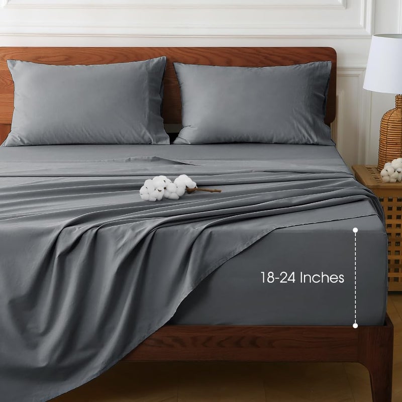 HYPREST Extra Deep Pocket Queen Sheet Sets Fits 18"-24" in Deep Mattress -100% Cotton Queen Sheet Set,Grey Hotel Luxury Soft Wrinkle Free Cooling Sheet Sets for Queen Bed Deep Pocket - Image 1