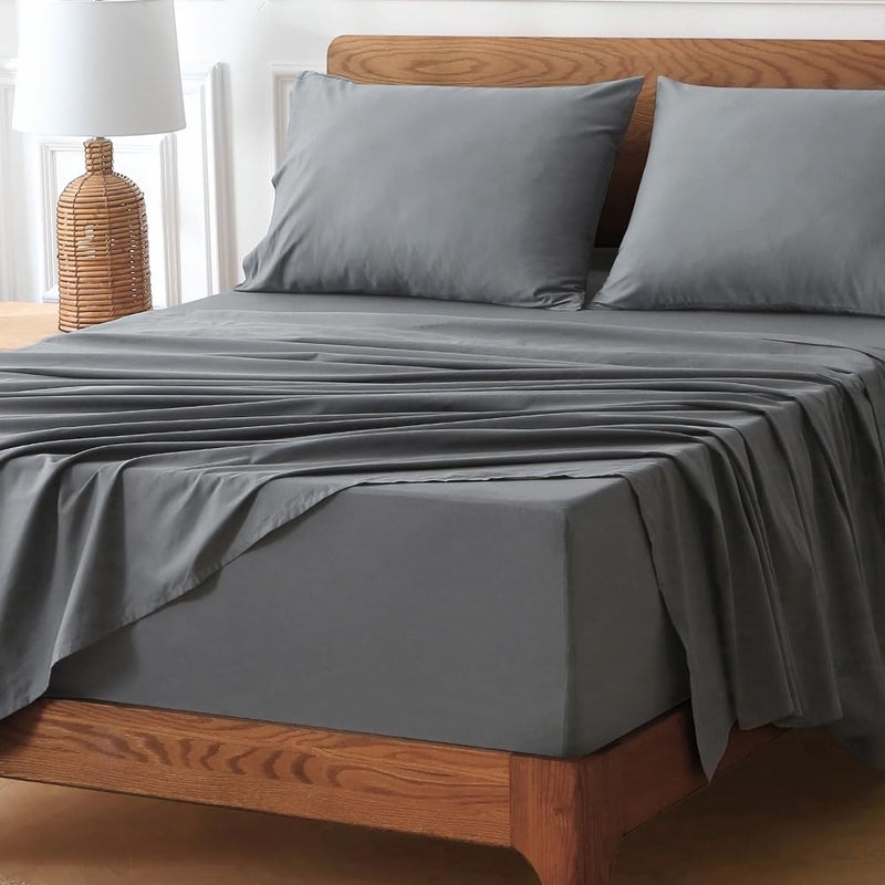 HYPREST Extra Deep Pocket Queen Sheet Sets Fits 18"-24" in Deep Mattress -100% Cotton Queen Sheet Set,Grey Hotel Luxury Soft Wrinkle Free Cooling Sheet Sets for Queen Bed Deep Pocket - Image 5