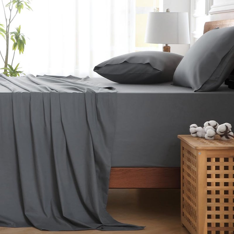 HYPREST Extra Deep Pocket Queen Sheet Sets Fits 18"-24" in Deep Mattress -100% Cotton Queen Sheet Set,Grey Hotel Luxury Soft Wrinkle Free Cooling Sheet Sets for Queen Bed Deep Pocket - Image 4