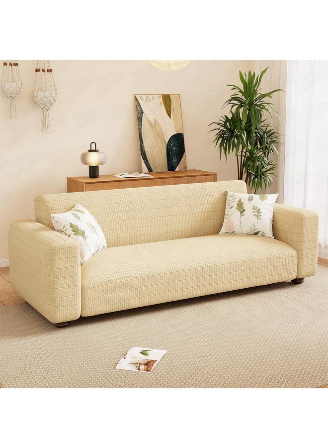 Lukzer 3 Seater Textured Cream Box Pattern Universal Sofa Cover | 360° Fully Covered Anti-Slip Washable Couch Cover Protecter | 280 GSM Stretch Fit Jacquard Fabric Slipcover (180-230cm/SC-055-03) - Image 1