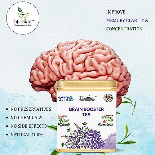 Tifusion Brain Booster Tea with Brahmi, Ashwagandha, Shankhapushpi, Rosemary, Jasmine | Whole Loose Leaves Tea for Memory, Clarity, Retention Power | 30 Tea Bags, 30 Serving Cups - Image 3