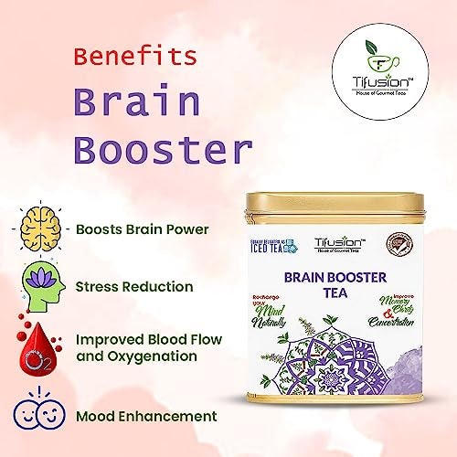 Tifusion Brain Booster Tea with Brahmi, Ashwagandha, Shankhapushpi, Rosemary, Jasmine | Whole Loose Leaves Tea for Memory, Clarity, Retention Power | 30 Tea Bags, 30 Serving Cups - Image 4