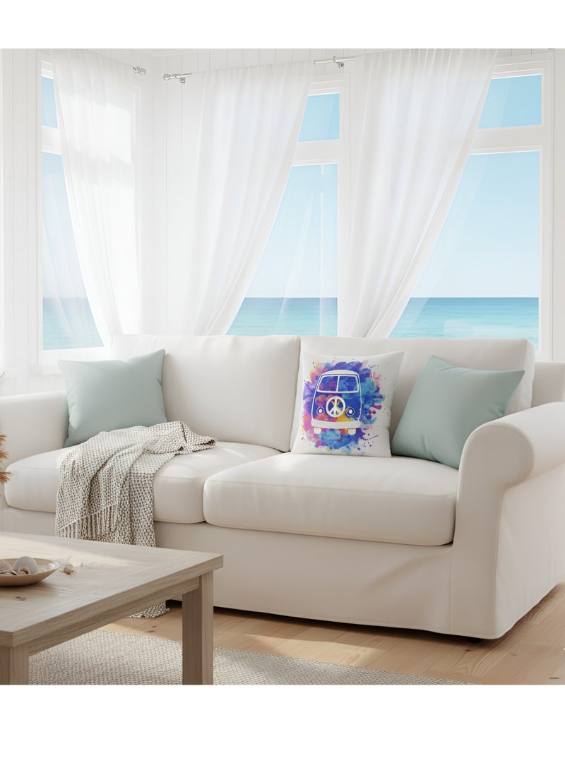 سوق الديكور غطاء وسادة مزخرف على طراز بوهو 45 × 45 سم - طباعة على الوجهين - نسيج كتان ناعم عالي الجودة - متين وقابل للغسل - غطاء وسادة مربع - غطاء وسادة - غطاء وسادة - ديكورات منزلية للأريكة والسرير والكرسي - هدية هيبي ريترو لمحبي الجمالية العتيقة - تصميم شاحنة هيبي مع علامة السلام - أضف حيوية إلى مساحات المعيشة - Image 5