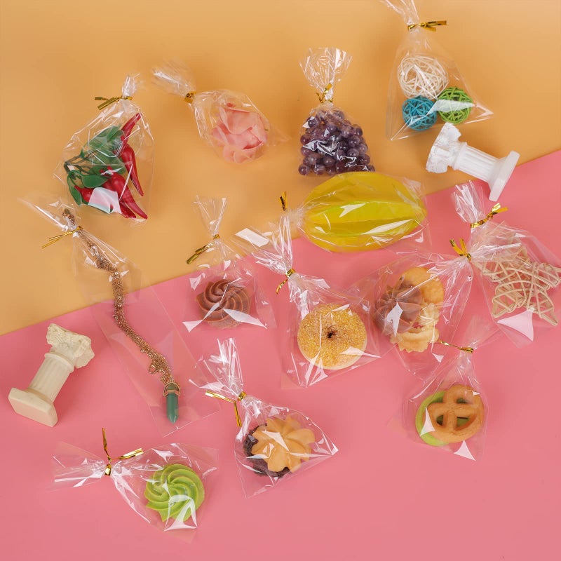 NEOACT 650 PCS Clear Flat Cellophane Treat Bags, 3x5",4x6",9.84x2" Cellophane Bags with Ties, Clear Gift Bags for Party Favors, Pretzel Rods, Bakery, Cookies, Candies, Dessert - Image 3