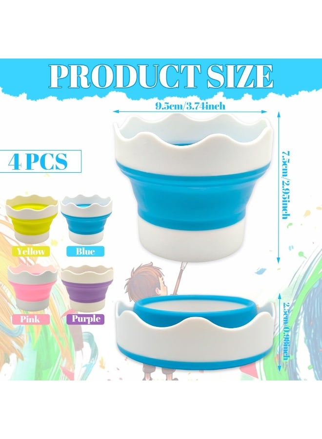 أوشيما علبة من 4 أكواب ماء للفرش المدرسية، كوب فرشاة قابل للطي مقاومة لتسرب الطلاء صندوق ملون كأس طلاء سيليكون قابل للطي كؤوس ماء طلاء للأطفال فئة الفنون في الاستوديو والسفر - Image 3