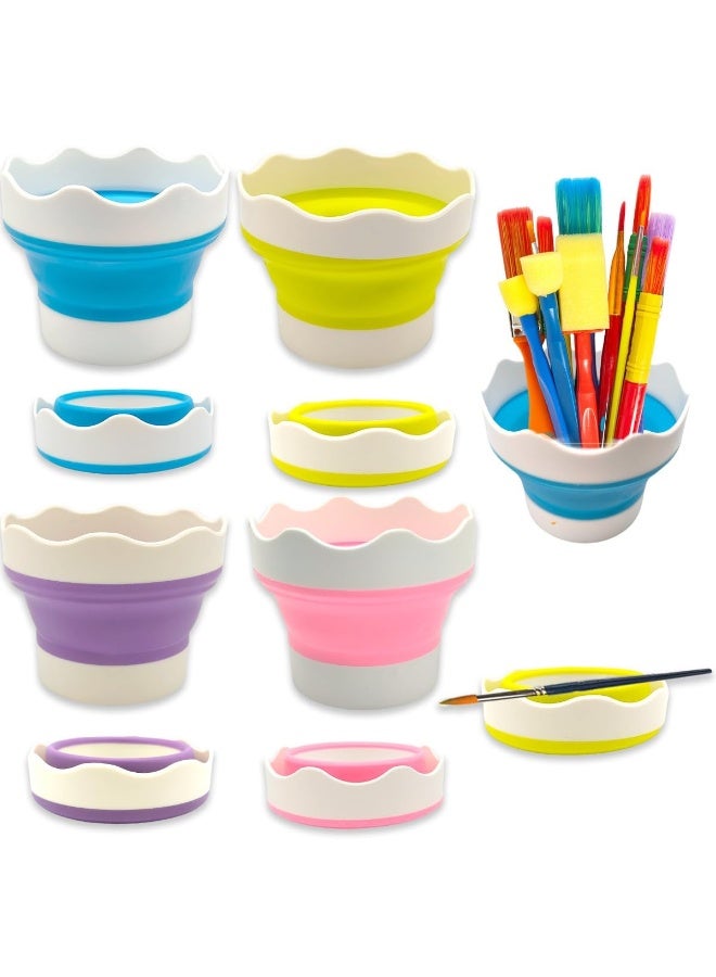 أوشيما علبة من 4 أكواب ماء للفرش المدرسية، كوب فرشاة قابل للطي مقاومة لتسرب الطلاء صندوق ملون كأس طلاء سيليكون قابل للطي كؤوس ماء طلاء للأطفال فئة الفنون في الاستوديو والسفر - Image 1