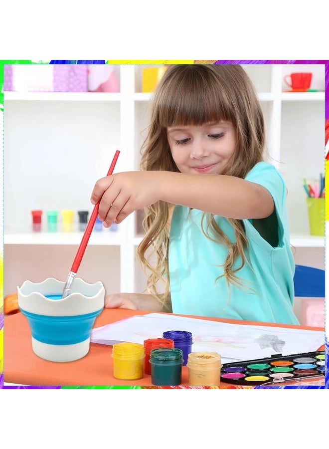 أوشيما علبة من 4 أكواب ماء للفرش المدرسية، كوب فرشاة قابل للطي مقاومة لتسرب الطلاء صندوق ملون كأس طلاء سيليكون قابل للطي كؤوس ماء طلاء للأطفال فئة الفنون في الاستوديو والسفر - Image 2