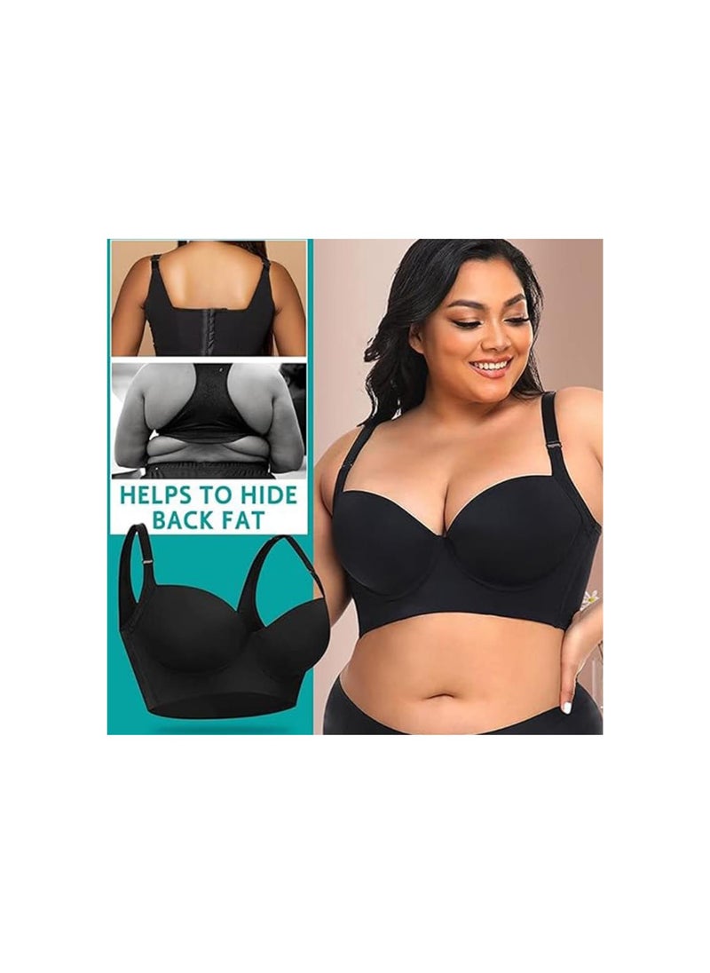 Generic - Push-Up Back Smoothing Strapless Bra - Black+Beige, Back Fat Smoothing Push up Strapless Bra, Deep Cup Bra Hide Back Fat - Image 1