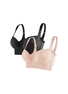 Push-Up Back Smoothing Strapless Bra - Black+Beige, Back Fat Smoothing Push up Strapless Bra, Deep Cup Bra Hide Back Fat