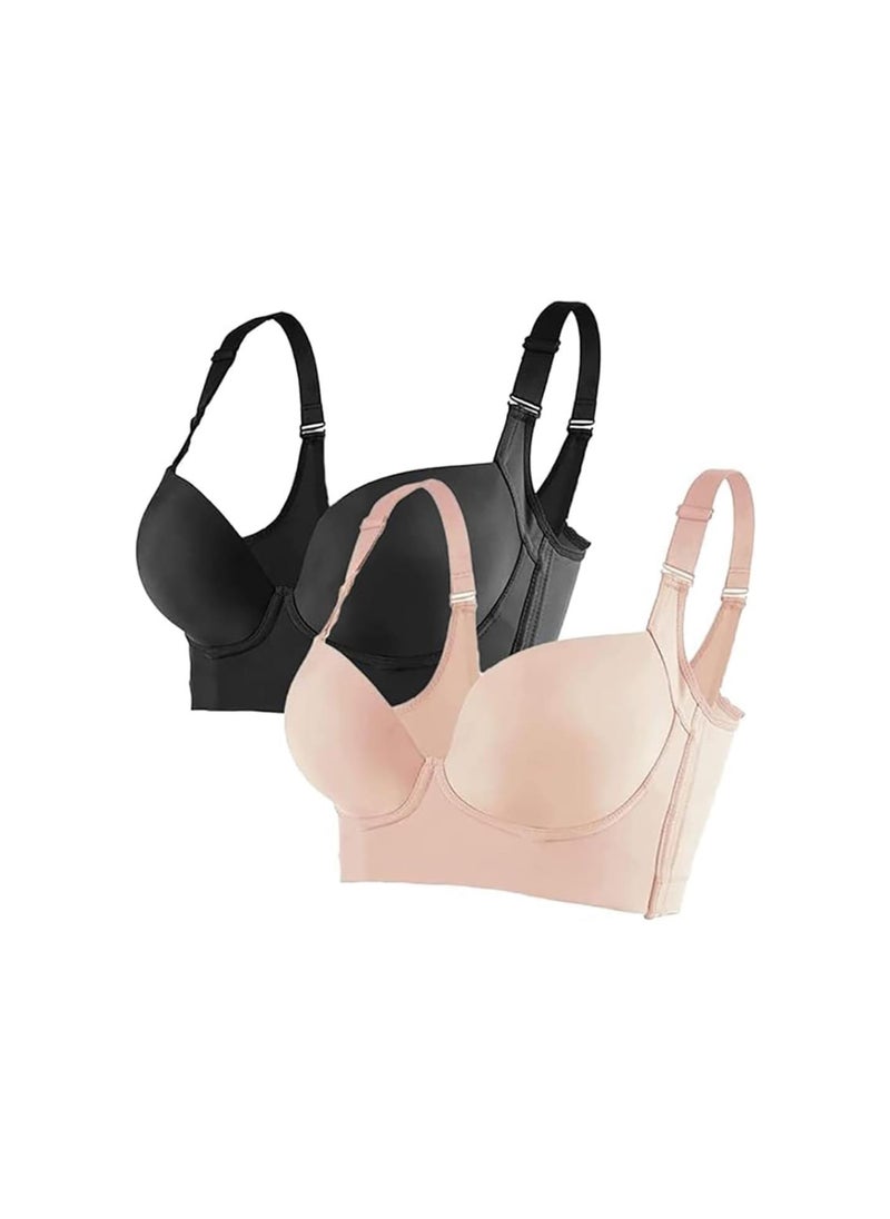 Generic - Push-Up Back Smoothing Strapless Bra - Black+Beige, Back Fat Smoothing Push up Strapless Bra, Deep Cup Bra Hide Back Fat - Image 1