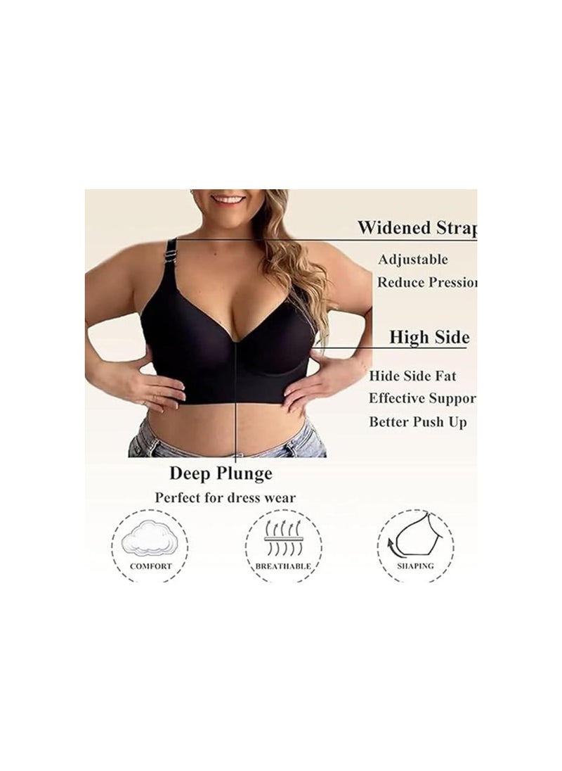 Generic - Push-Up Back Smoothing Strapless Bra - Black+Beige, Back Fat Smoothing Push up Strapless Bra, Deep Cup Bra Hide Back Fat - Image 1