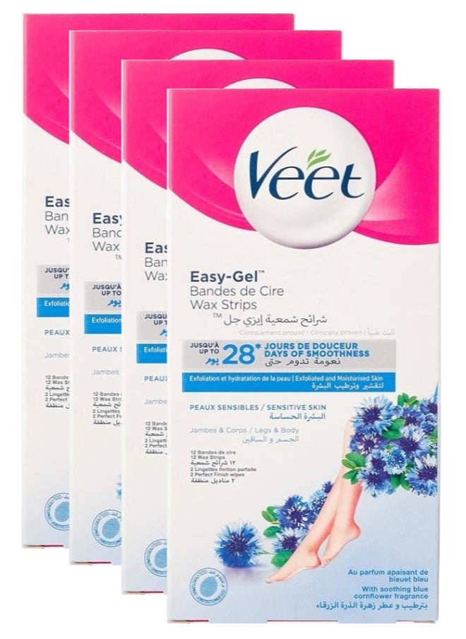 Veet 4 Pcs Veet Easy Gel Wax Strips for Sensitive Skin, 12 Strips  - Image 1