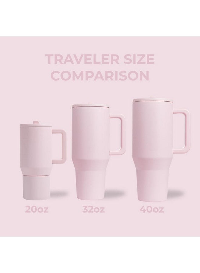 HydroJug هيدروجوج ترافيلر - زجاجة ماء سعة 40 أونصة مع مقبض وقشة قابلة للطي - تناسب حوامل الأكواب، كوب مقاوم للتسرب - قابل لإعادة الاستخدام من الفولاذ المقاوم للصدأ وقاعدة مطاطية - هدايا للنساء والرجال، رمال وردية - Image 4