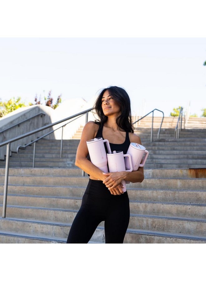 HydroJug هيدروجوج ترافيلر - زجاجة ماء سعة 40 أونصة مع مقبض وقشة قابلة للطي - تناسب حوامل الأكواب، كوب مقاوم للتسرب - قابل لإعادة الاستخدام من الفولاذ المقاوم للصدأ وقاعدة مطاطية - هدايا للنساء والرجال، رمال وردية - Image 5