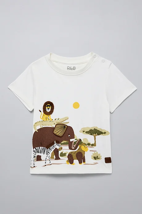 أر أند بي Printed T-Shirt with Crew Neck and Short Sleeves