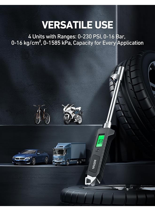 Astroai Digital Tire Pressure Gauge, 230 Psi Rv Heavy Duty Dual Head Stainless Steel Made For Truck Car With Larger Backlit Lcd And Flashlight - Image 4