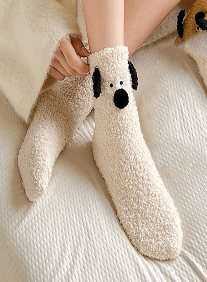 Violet Mist Mens Fuzzy Socks Cozy Fluffy Winter Warm Fuzzy Slipper Sock Soft Microfiber Plush Home Indoor Sleeping Sock Beige Funny Dog Comfy Christmas Socks for Men Women Boys Adults - Image 3