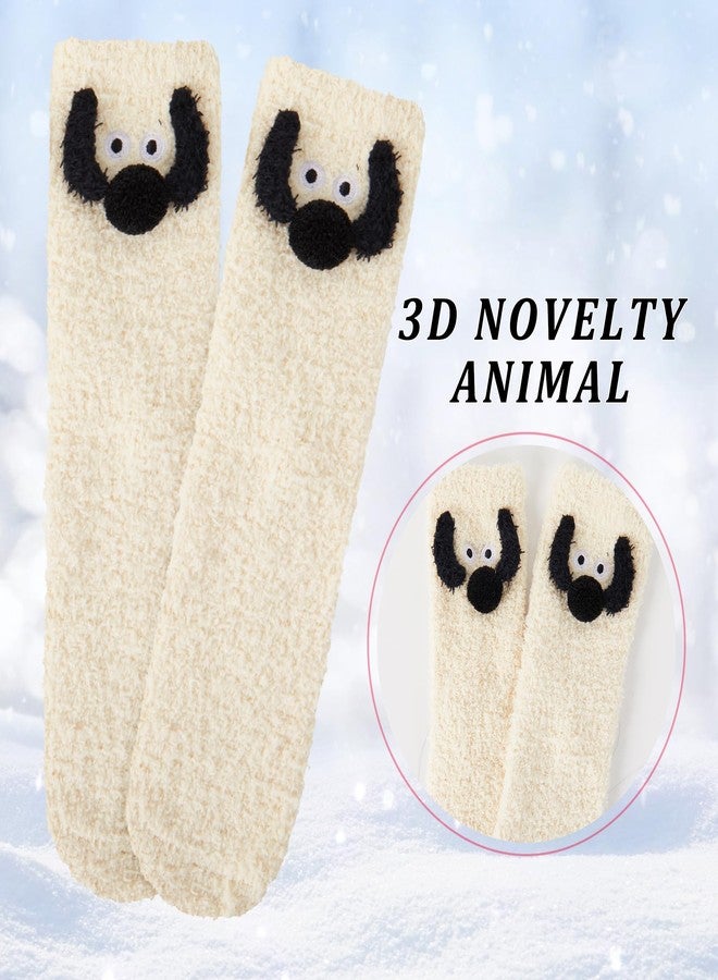 Violet Mist Mens Fuzzy Socks Cozy Fluffy Winter Warm Fuzzy Slipper Sock Soft Microfiber Plush Home Indoor Sleeping Sock Beige Funny Dog Comfy Christmas Socks for Men Women Boys Adults - Image 4