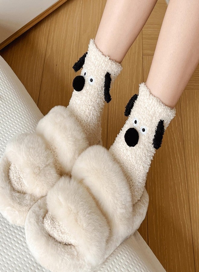 Violet Mist Mens Fuzzy Socks Cozy Fluffy Winter Warm Fuzzy Slipper Sock Soft Microfiber Plush Home Indoor Sleeping Sock Beige Funny Dog Comfy Christmas Socks for Men Women Boys Adults - Image 2
